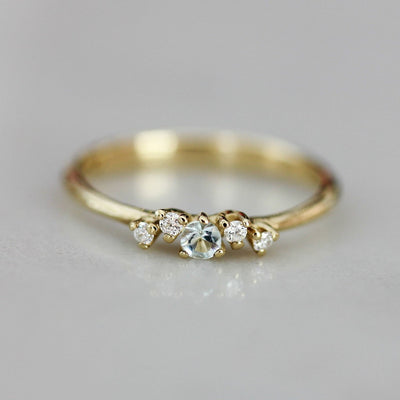 Venus Ring 14K Gold White Diamonds and Aquamarine Rings 14K Rose