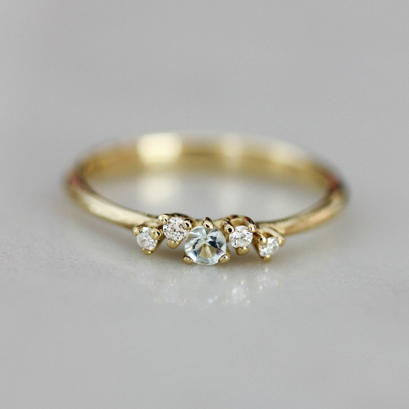 Venus Ring 14K Gold White Diamonds and Aquamarine Rings 