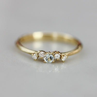 Venus Ring 14K Gold White Diamonds and Aquamarine Rings 