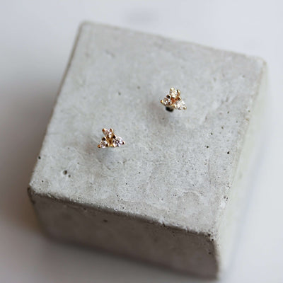 Tiny Aris Earring 14K Gold White Diamonds Earrings 