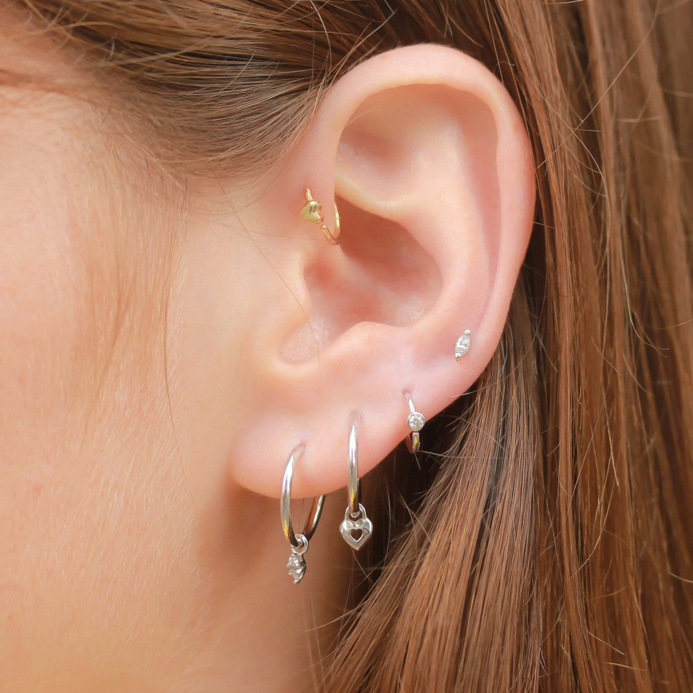 Marquise Piercing Earring 14K Gold White Diamond Earrings 