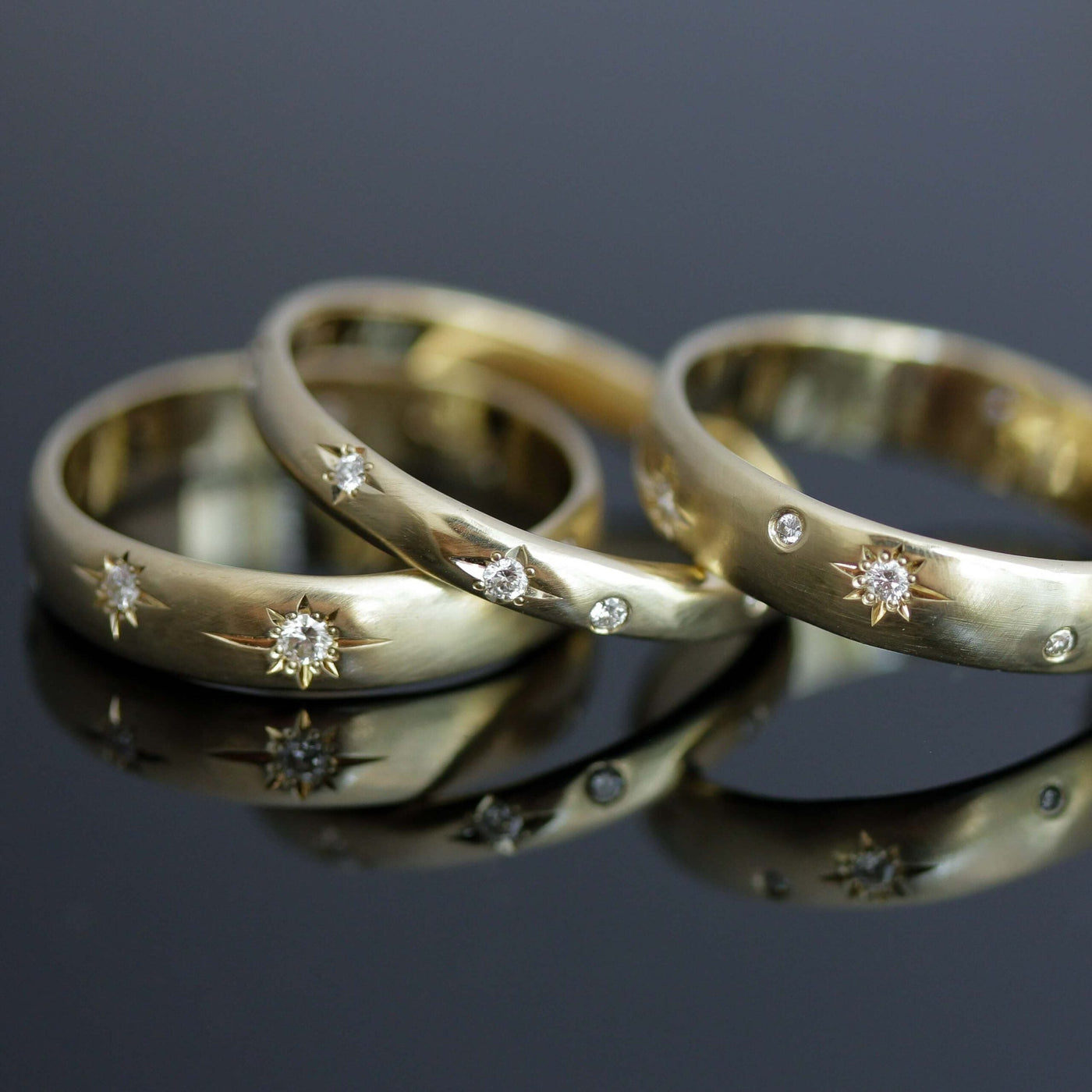 Thin Galaxy Ring 14K Gold White Diamonds Rings 
