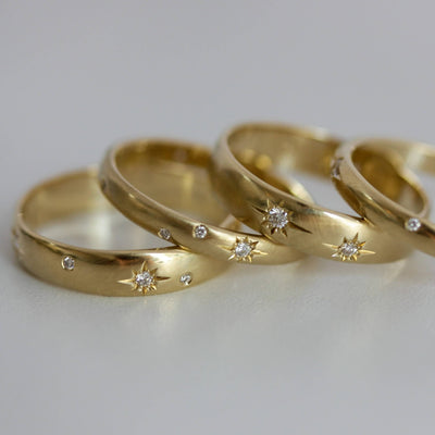 Thin Galaxy Ring 14K Gold White Diamonds Rings 