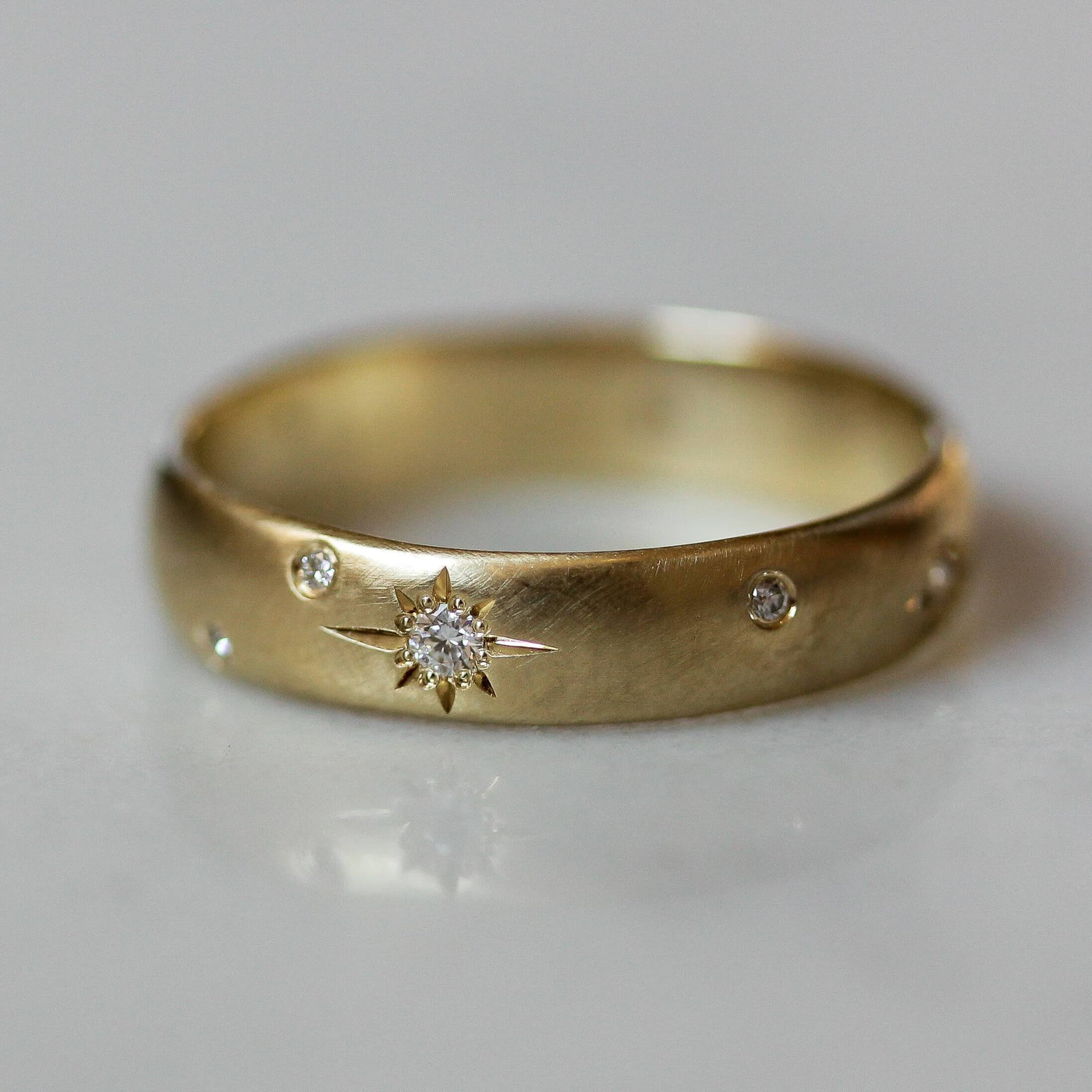 Thick Galaxy Ring 14K Gold White Diamonds Rings 14K Rose