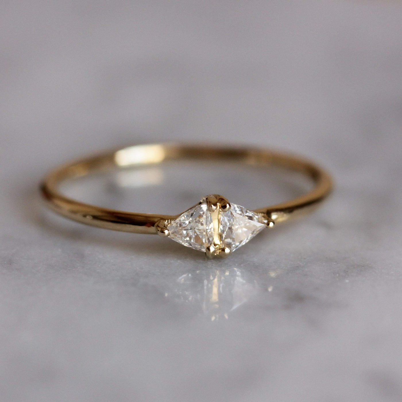 Double Hailey Ring 14K Gold White Diamonds Rings 