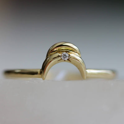 Double Luna Ring 14K Gold White Diamond Rings 