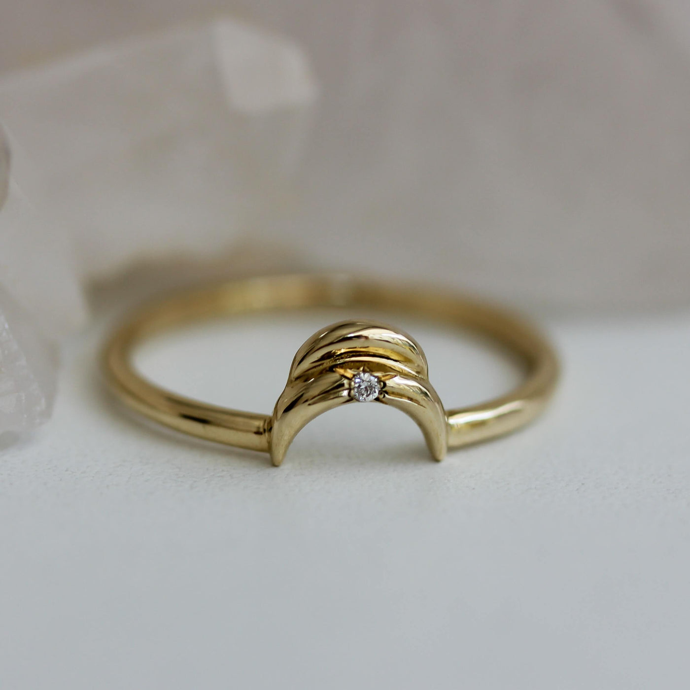 Double Luna Ring 14K Gold White Diamond Rings 