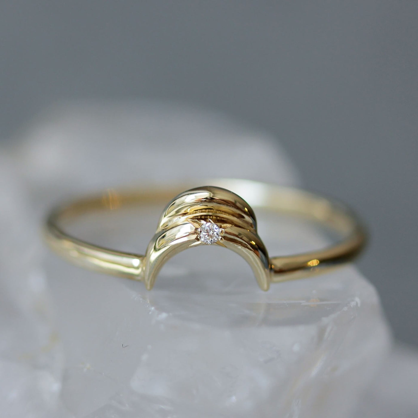 Double Luna Ring 14K Gold White Diamond Rings 14K Yellow