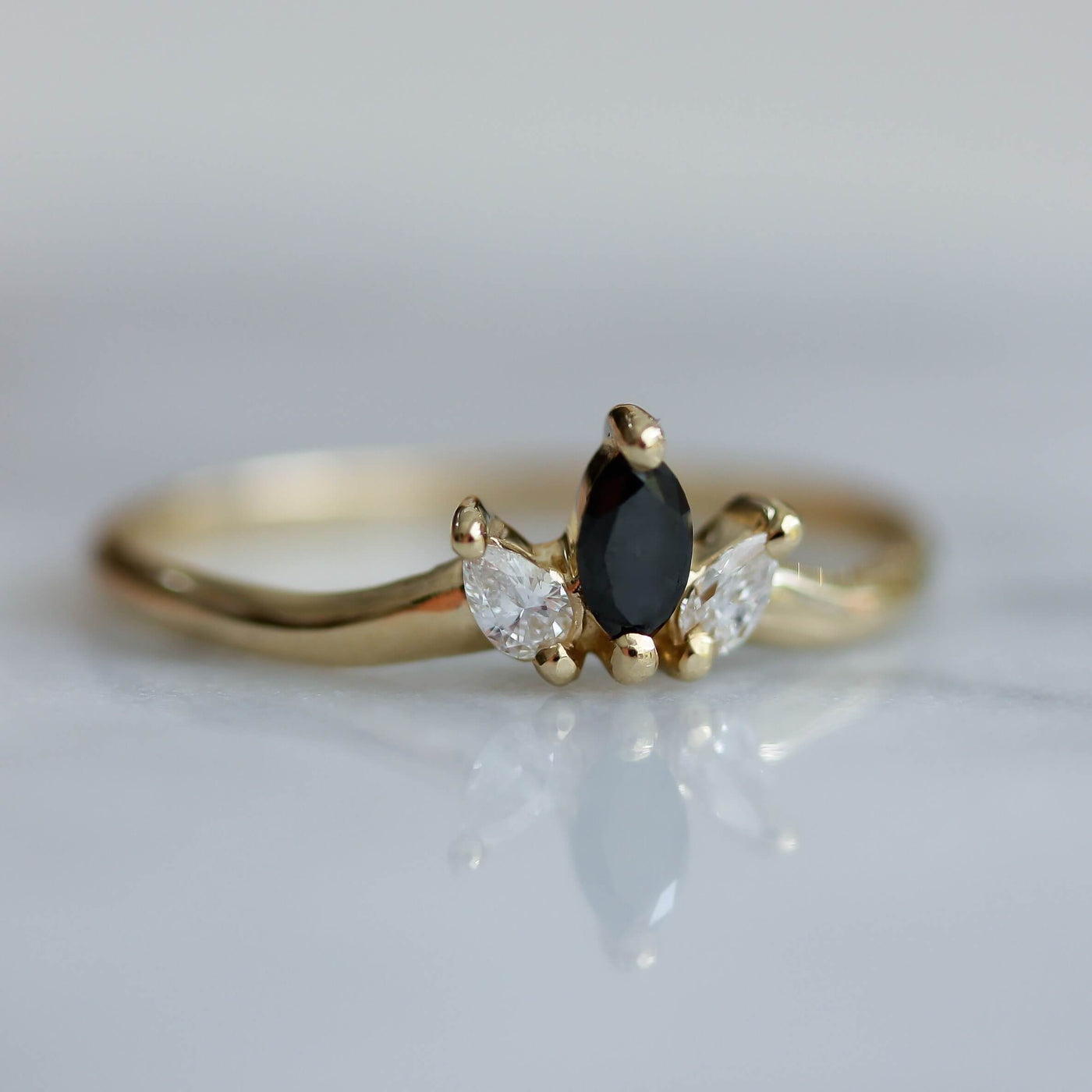 Louise Ring 14K Gold White & Black Diamonds Rings 