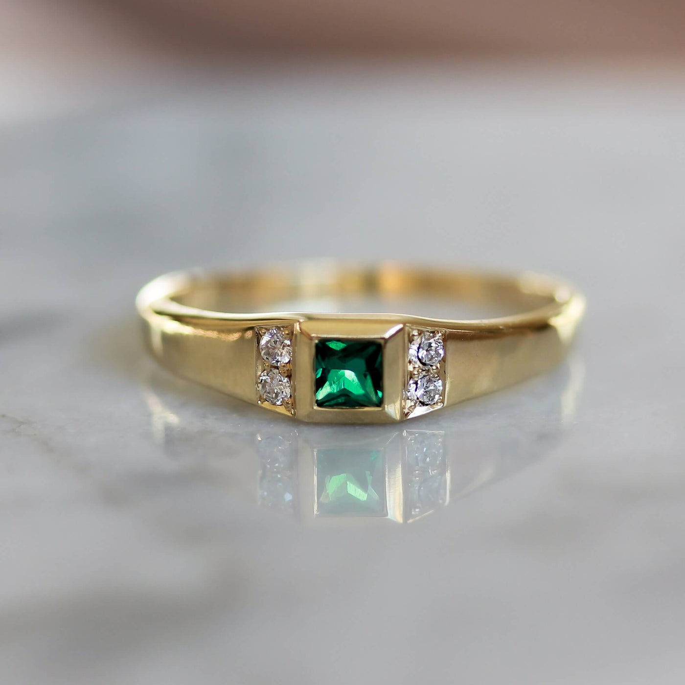 Liz Ring 14K Gold Emerald and White Diamonds Rings 