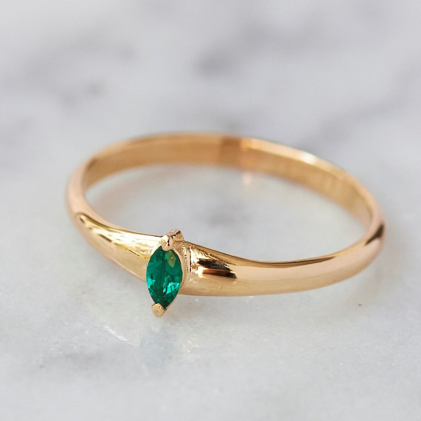 Marquise Ring 14K Gold Emerald Rings 14K Rose