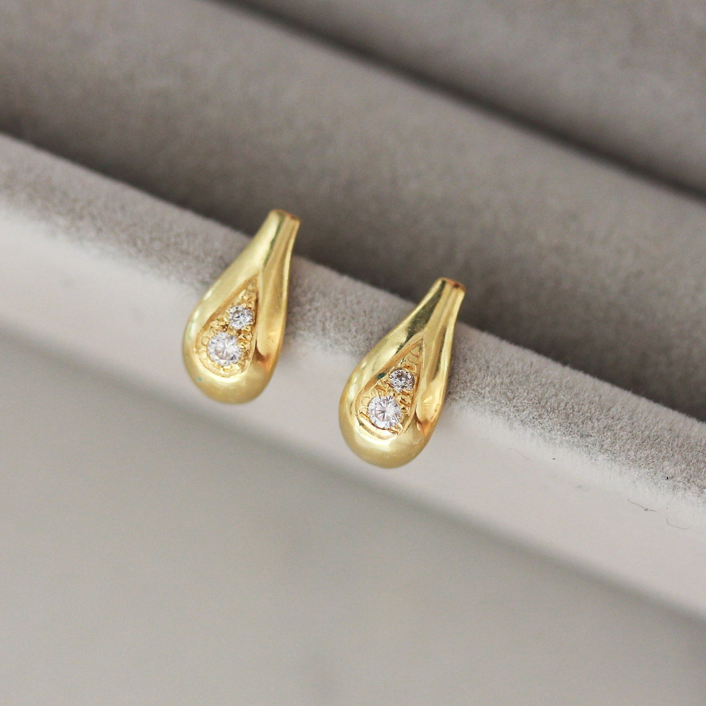 Small Drop Earring 14K Gold White Diamonds Earrings 14K White