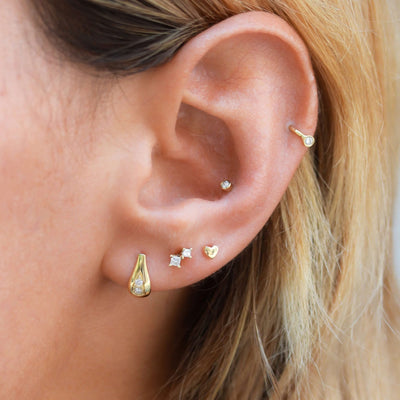 Double Prince Piercing Earring 14K Gold White Diamonds Earrings 