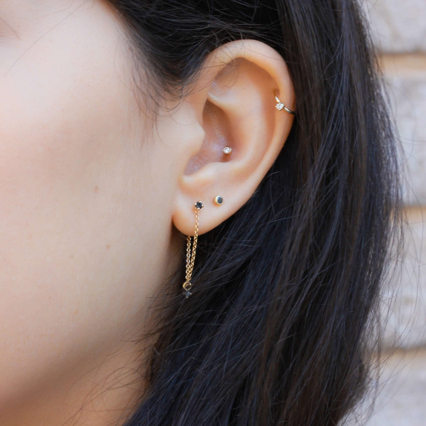 Chloe Stud Earring 14K Gold Black Diamond Earrings 