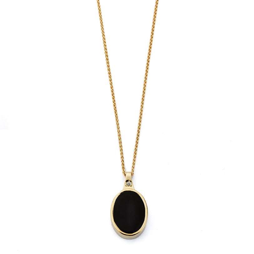 Large Oval Moonlight Necklace 14K Gold White Upper Inlay Diamond Necklaces 