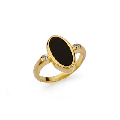 Small Moonlight Ring 14K Gold Diamond and Black Onyx Rings 