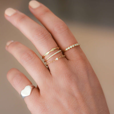 Malibu Ring 14K Gold White Diamond Rings 