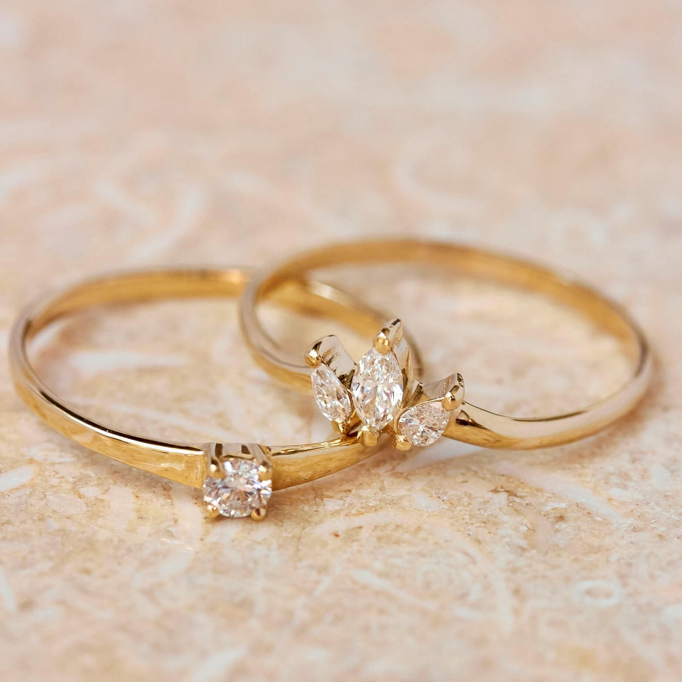Lulu Rings Set 14K Gold White Diamonds Rings 