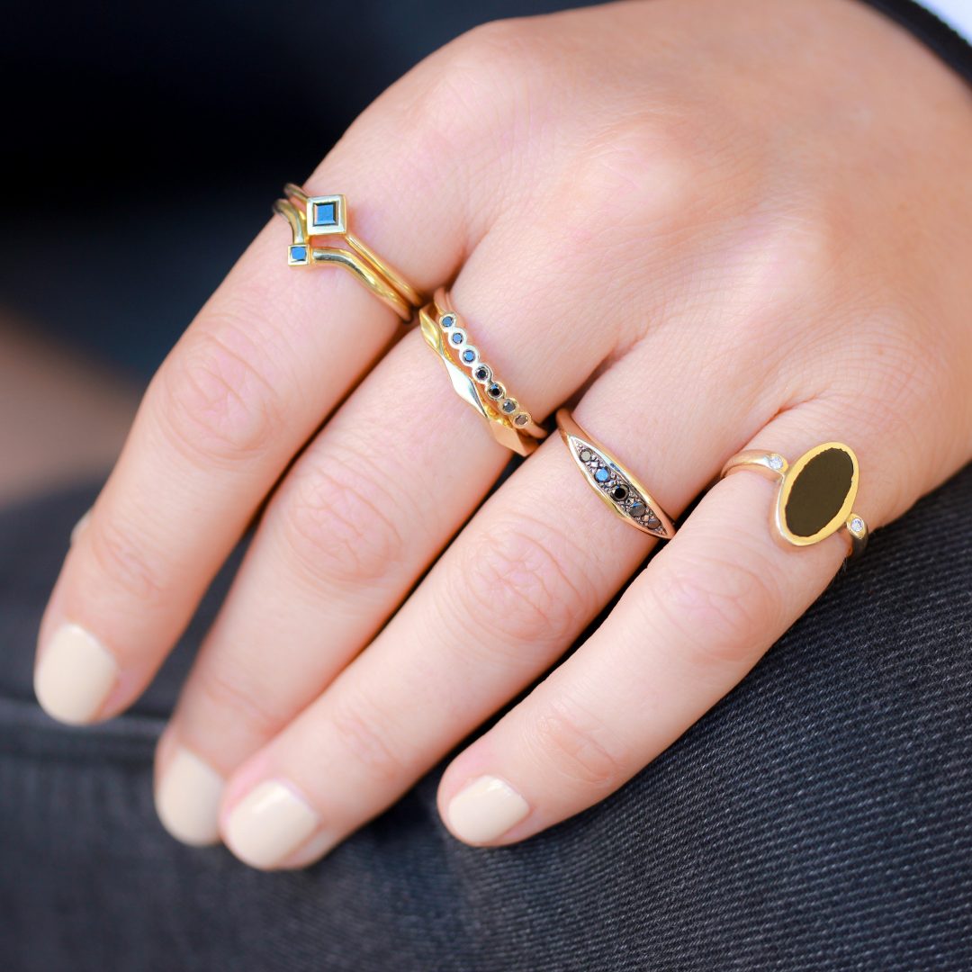 Gaia Ring 14K Gold Black Diamonds Rings 