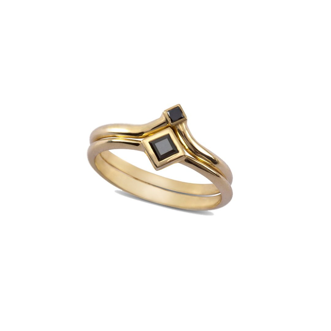 Prince Ring Set 14K Gold Black Diamonds Rings 