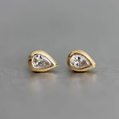 Small Elsa Earring 14K Gold White Diamond Earrings 14K White