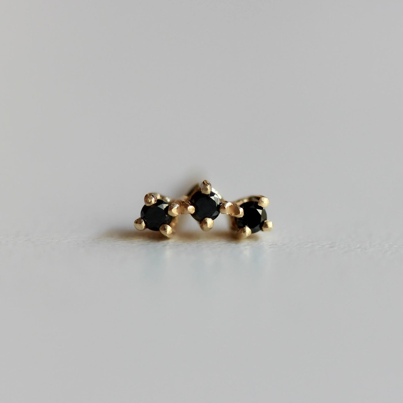 Bell Earrings 14K Gold Black Diamonds Earrings 14K Yellow