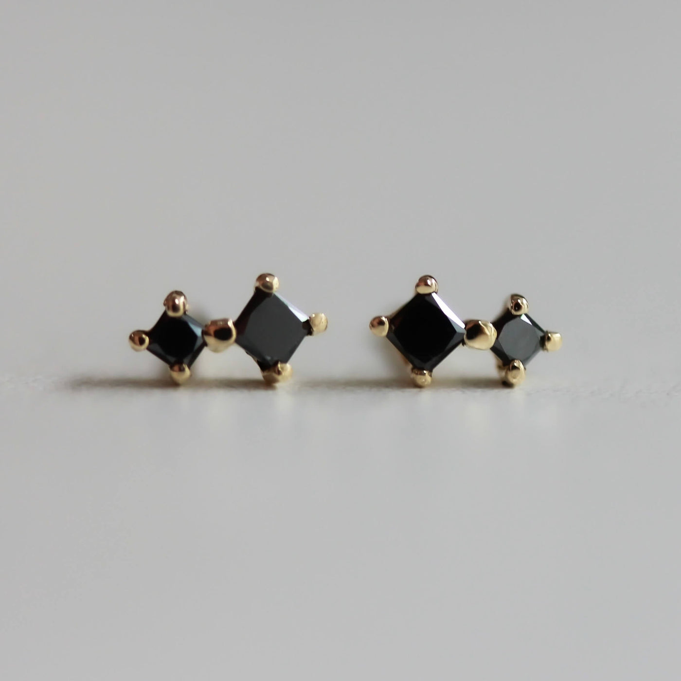 Double Prince Earring 14K Gold Black Diamonds Earrings 