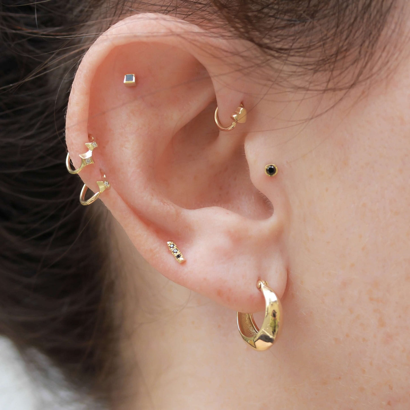 Chloe Piercing Earring 14K Gold Black Diamond Earrings 