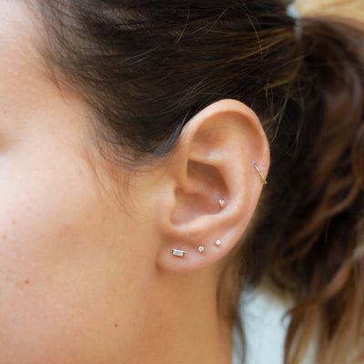 Tiffany Earring 14K Gold Small White Diamond Earrings 