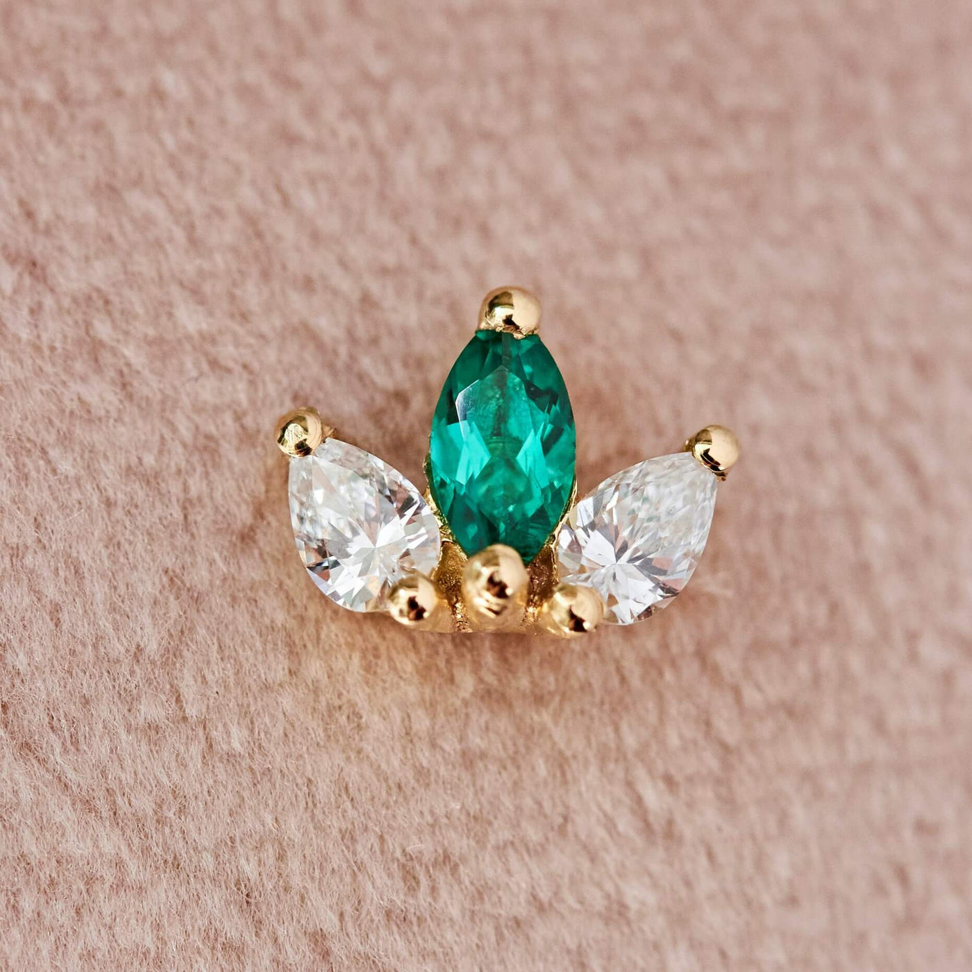 Louise Earring 14K Gold White Diamonds & Emerald Earrings 14K White