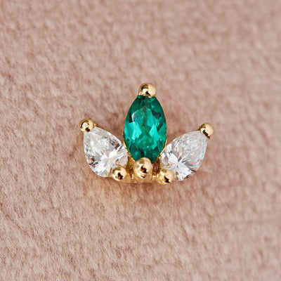 Louise Earring 14K Gold White Diamonds & Emerald Earrings 14K White
