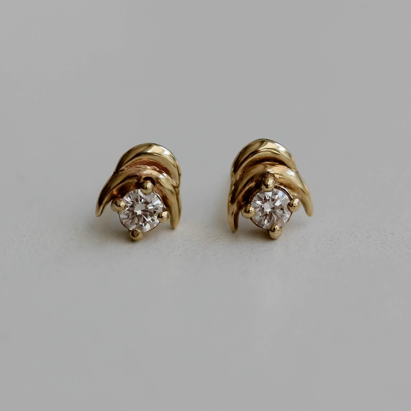 Full Moon Earring 14K Gold White Diamond Earrings 14K White