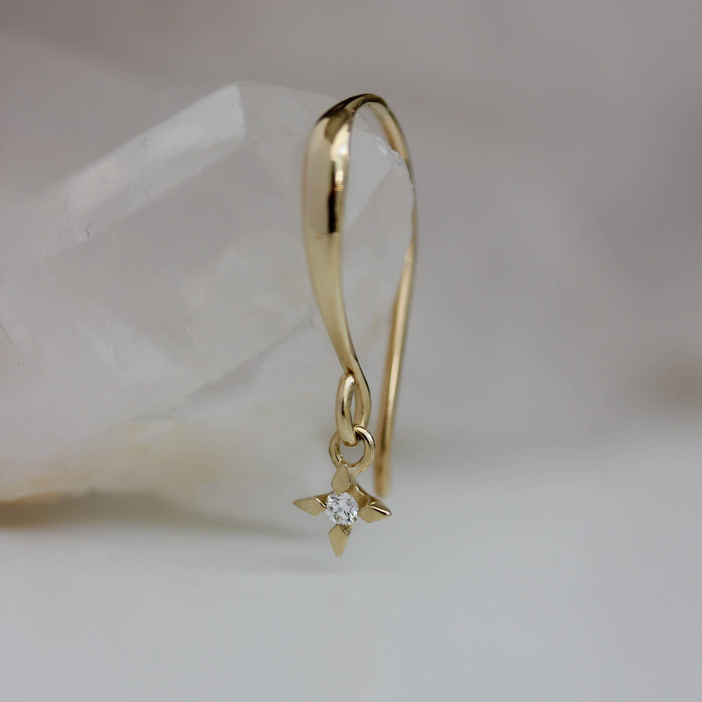 Vega Hanging Earring 14K Gold White Diamond Earrings 