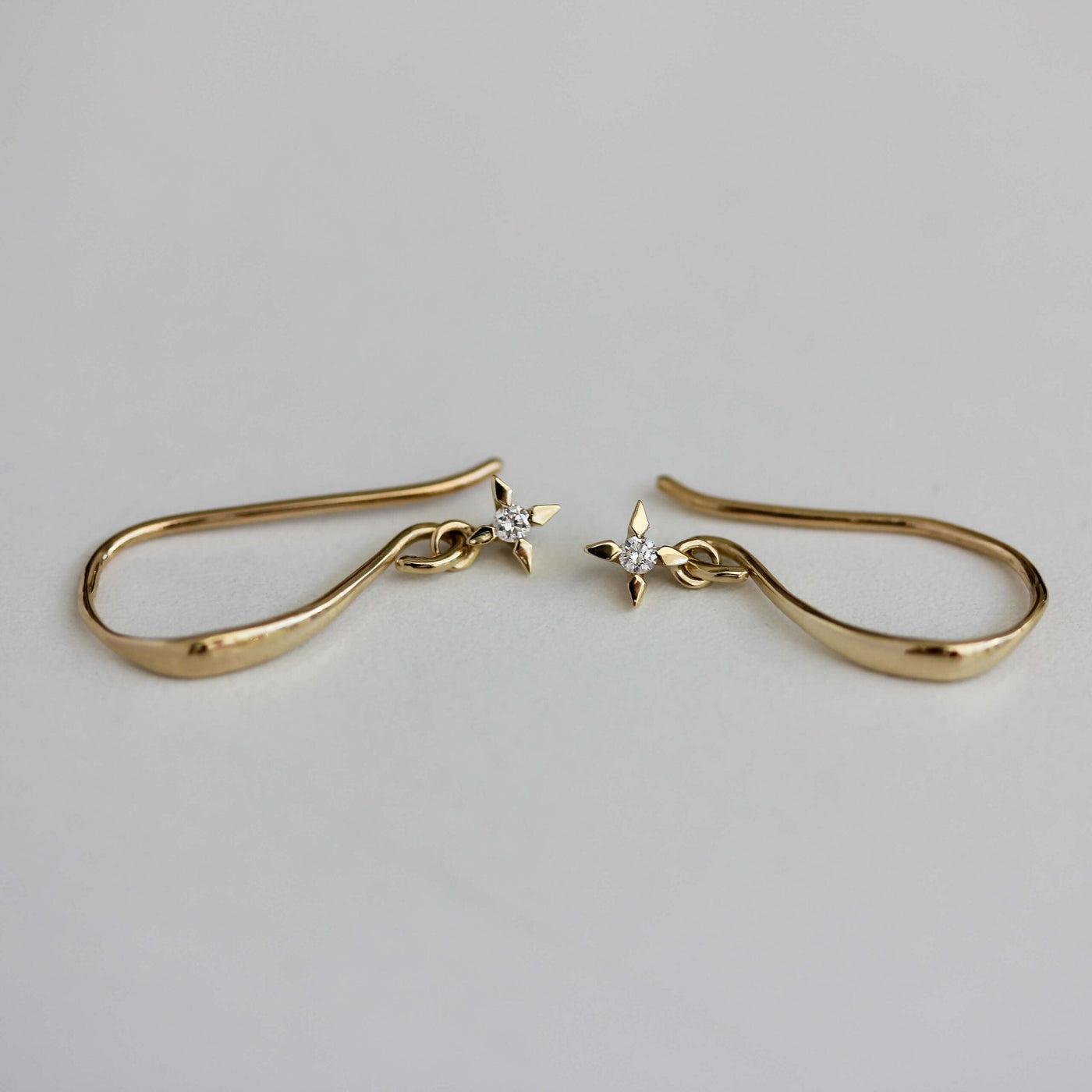 Vega Hanging Earring 14K Gold White Diamond Earrings 