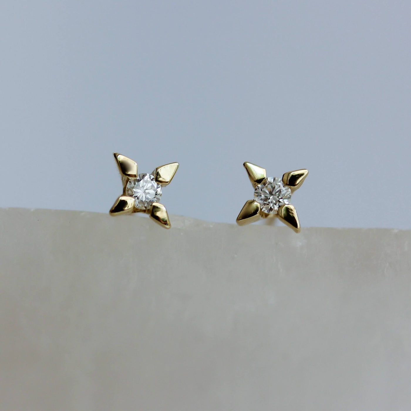 Star Vega Earring 14K Gold White Diamond Earrings 14K White