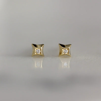 Extra Tiny Star Earring 14K Gold White Diamond Earrings 14K White