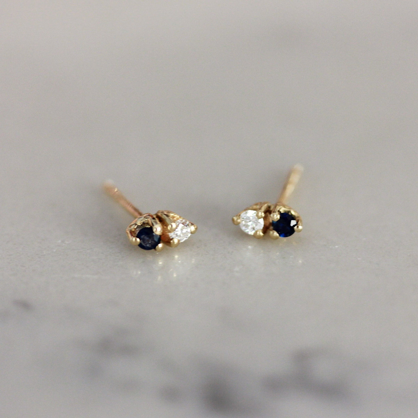 Neptune Earring 14K Gold Sapphire Diamond Earrings 14K White