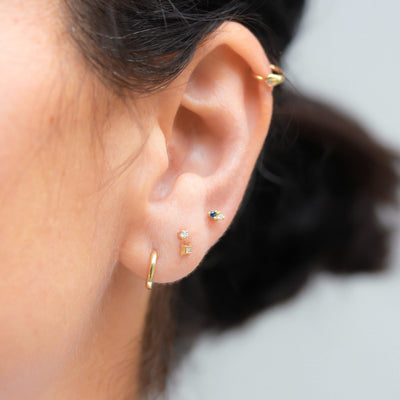 Small Neptune Piercing Earring 14K Gold White Diamond Sapphire Earrings 