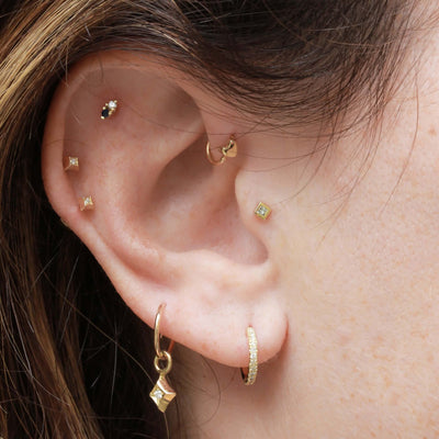 Small Hoop Star Earrings 14K Gold Earrings 