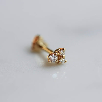 Aris Piercing Earring 14K Gold White Diamonds Earrings 