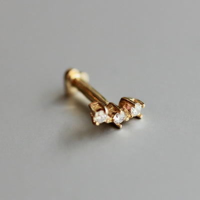 Bell Piercing Earring 14K Gold White Diamonds Earrings 