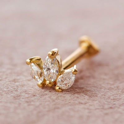 Louise Piercing Earring 14K Gold White Diamonds Earrings 
