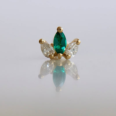 Louise Piercing Earring 14K Gold White Diamonds & Emerald Earrings 