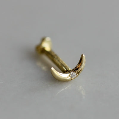 Luna Piercing Earring 14K Gold White Diamond Earrings 