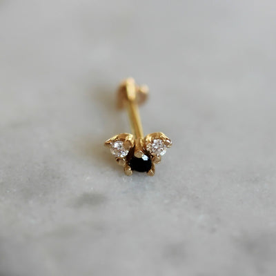Mercury Piercing Earring 14K Gold Black & White Diamonds Earrings 