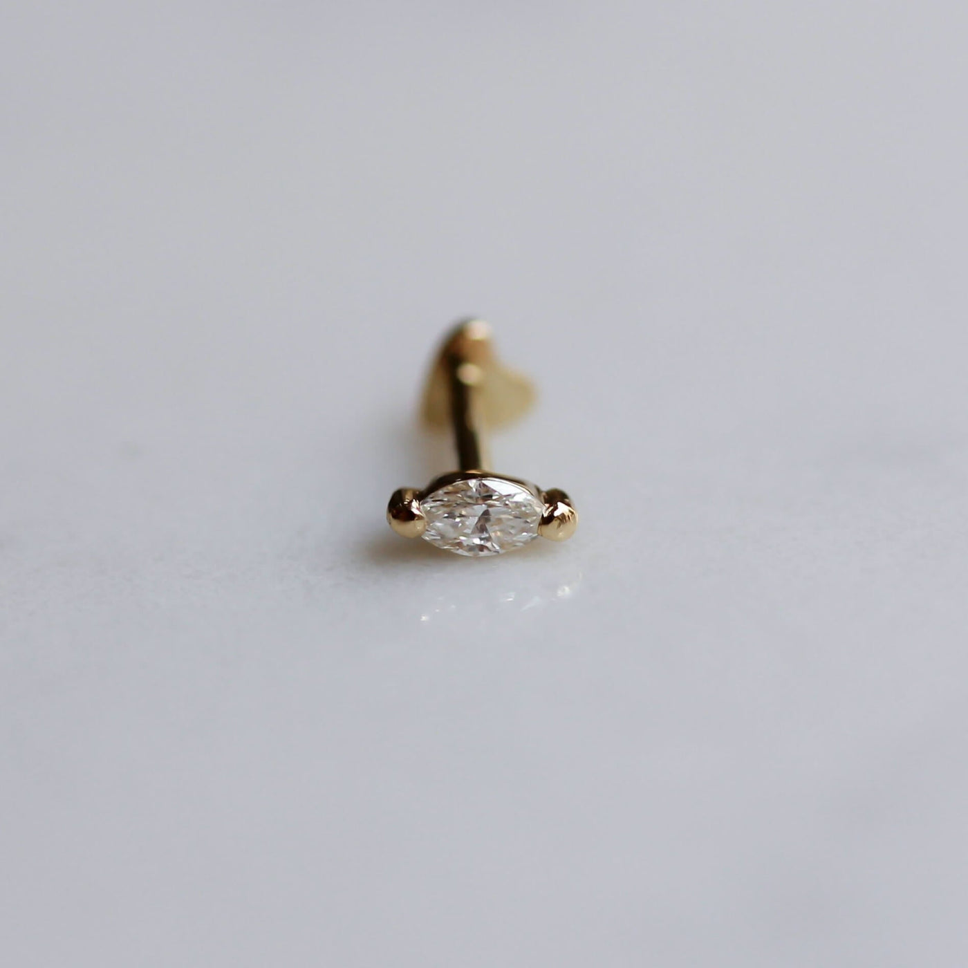 Marquise Piercing Earring 14K Gold White Diamond Earrings 