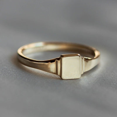 Small Signet Stripes Ring 14K Gold Rings 14K Yellow
