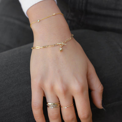 Extra Tiny Heart Bracelet 14K Gold White Diamond Bracelets 