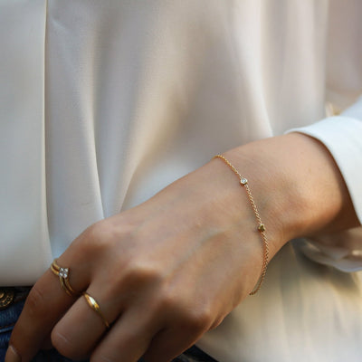 Extra Tiny Heart Bracelet 14K Gold White Diamond Bracelets 