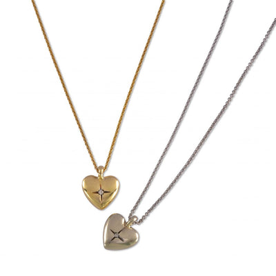 Small Heart Necklace 14K Gold White Diamond Necklaces 14K Yellow